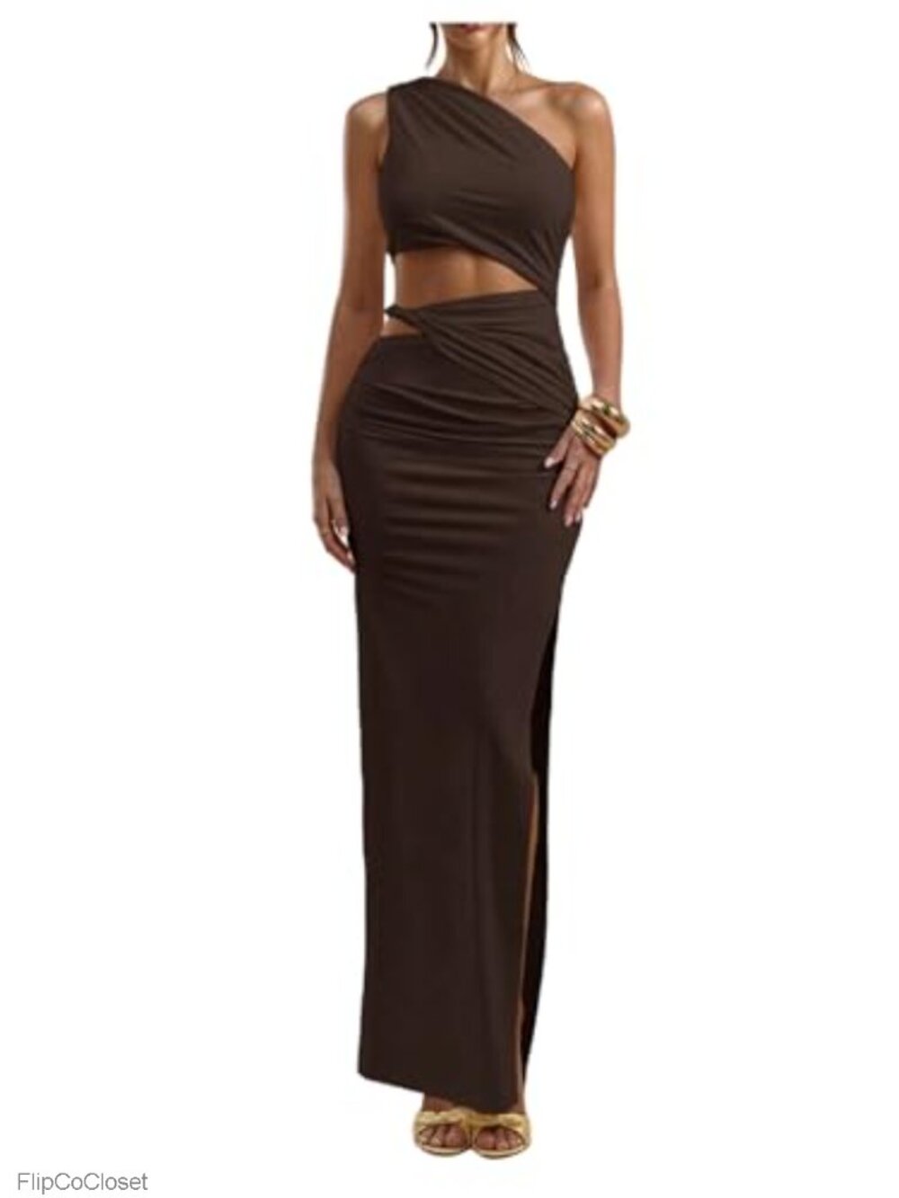 One Shoulder Cutout Bodycon Maxi Dress Sleeveless High Slit Party